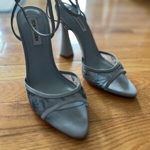 Steve Madden Powder Blue Floral Mesh Ankle-Tie Heels